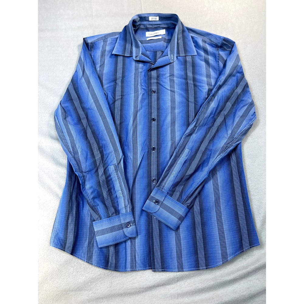 Calvin Klein Shirt Large Blue on blue Adult‎ Long Sleeve Button Mens